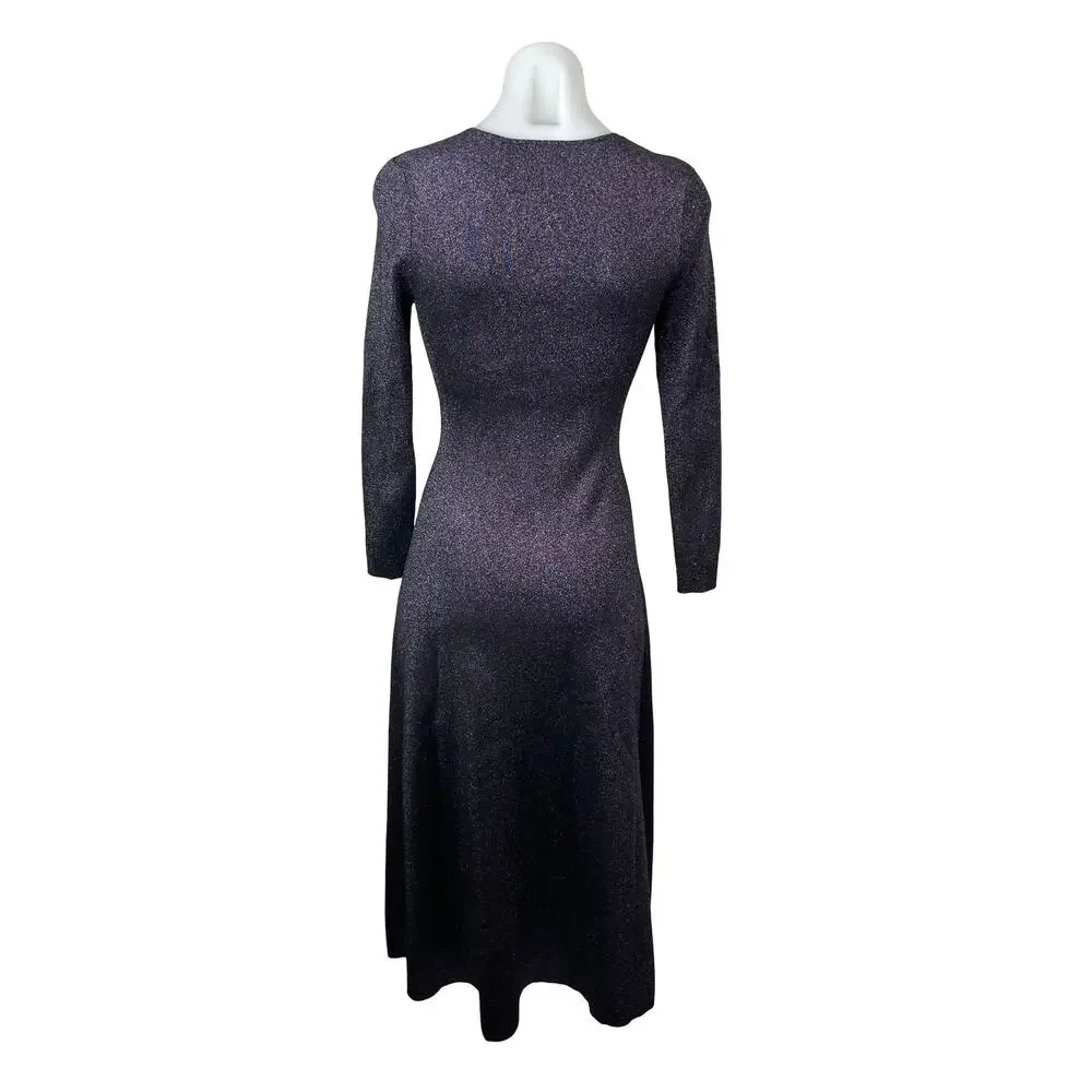 A.L.C. Serafina Shimmer Metallic Knit Slit Long Sleeve Midi Flare A-Line Dress S